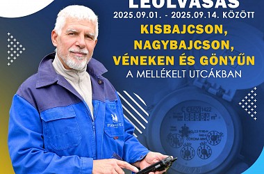 Vízmérő leolvasás: Kisbajcs, Nagybajcs, Vének, Gönyű településeken